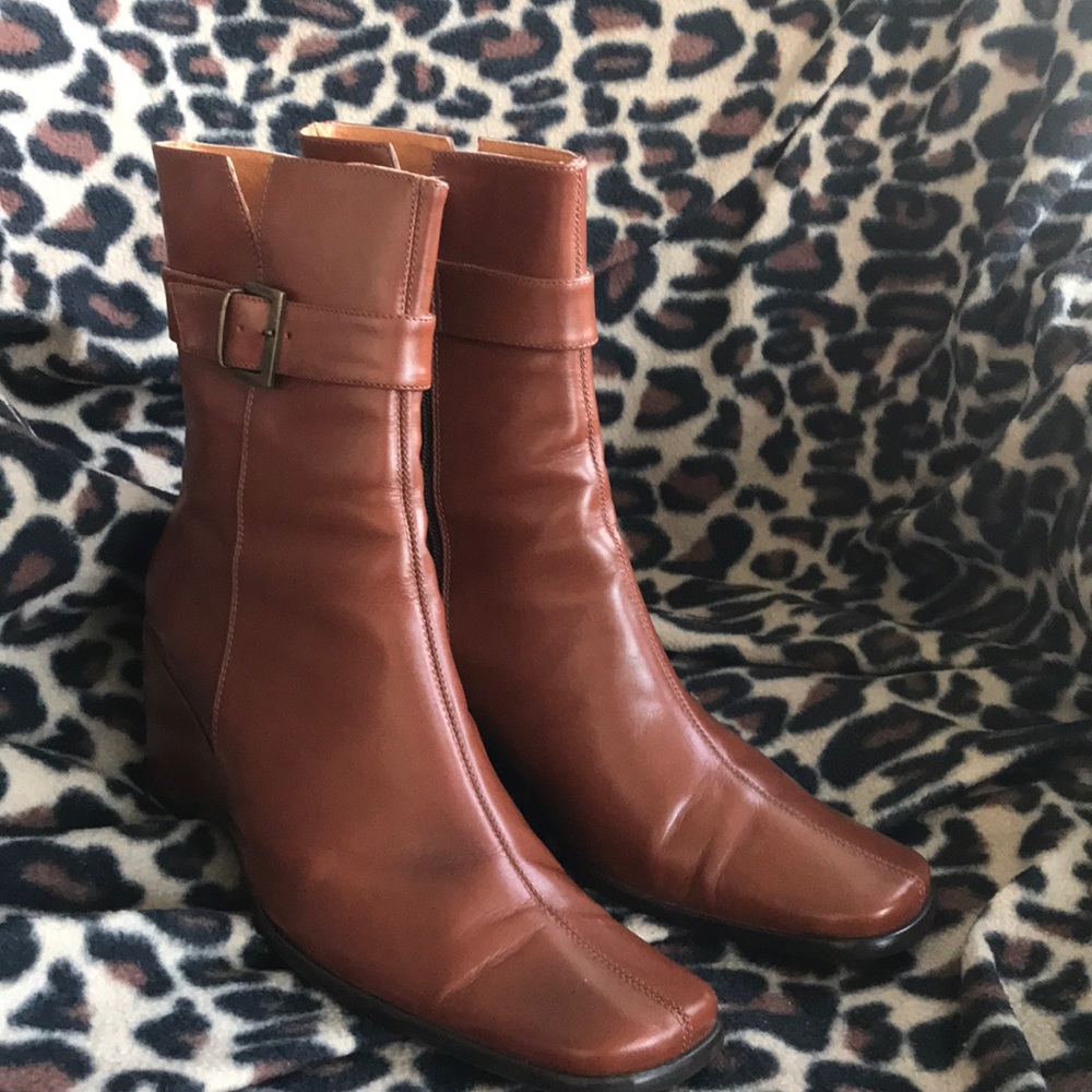 Andrew Stevens Leather Wedge Boots